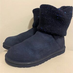 - UGG Australia Nyla  Navy Blue Suede Sparkle Knit Boots Women’s Size 9